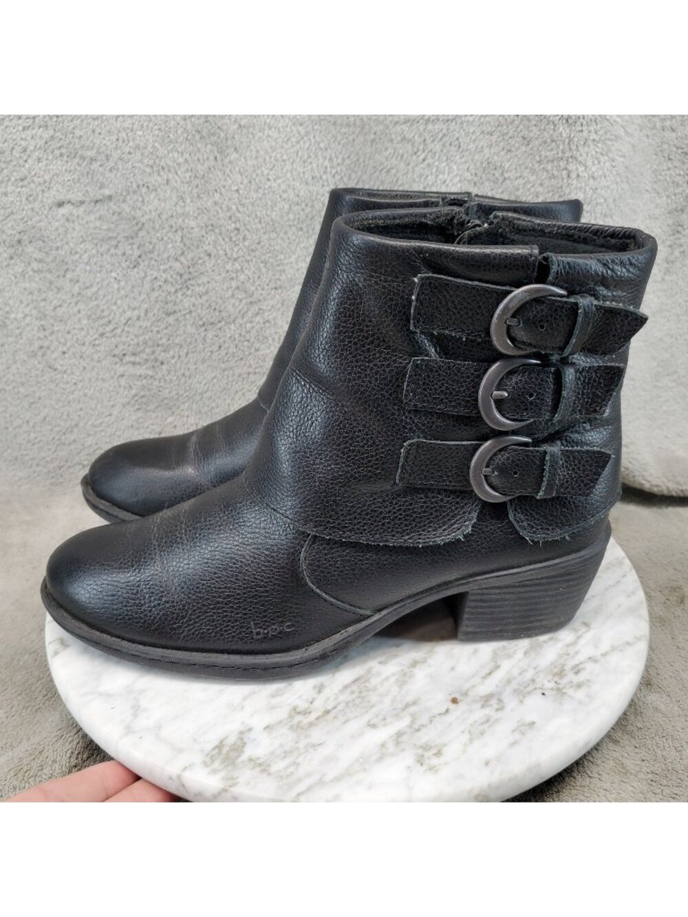 Born Shoes Womens Size 7 M/W Black Leather BOC 3 Buckle Ankle Boots *Read*